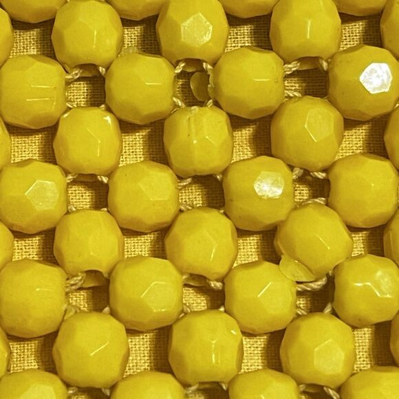 Yellow Hand Beaded Clutch Retro Inspired Faceted Bead Zip Pouch Evening Bag EUC - Picture 9 of 11